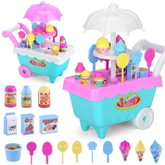 19 PCS Mini Candy Cart Detachable Ice Cream Shop Cart DIY Decoration Toys