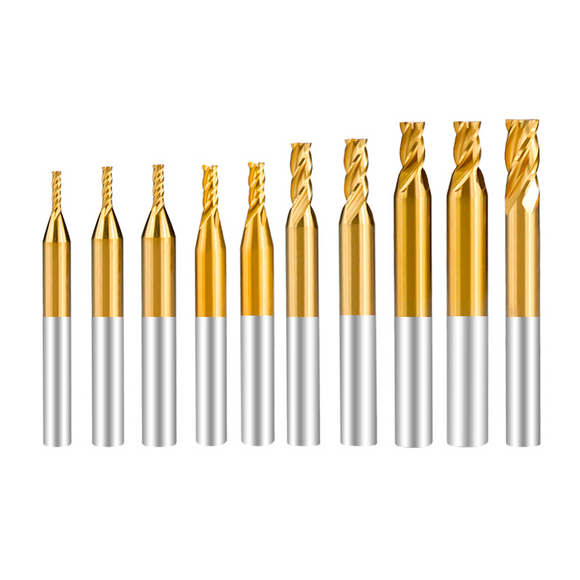 Drillpro 10Pcs 1.5-6mm Titanium Coating HSS 4 Flute End Mill Cutter CNC Drill Bit Set