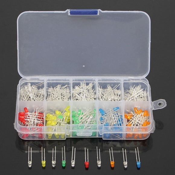 10 Value 300Pcs Five Colors 3MM Round Bright Light LED Assortment Kit