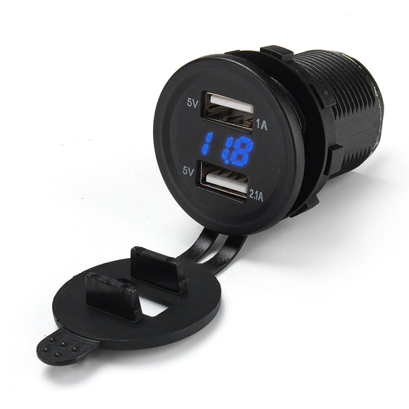 12V-24V 2.1A+1A Dual USB Charger Socket Adapter Voltage Voltmeter Motorcycle Car Boat Marine