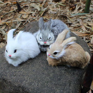 15cm Mini Realistic Cute White Plush Rabbits Fur Lifelike Animal Furry Easter Bunny Stuffed Plush Toy