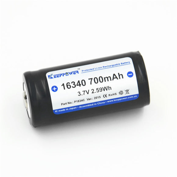 1Pcs KeepPower 16340 700mAh protected li-ion rechargeable battery 3.7V P1634C