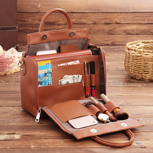 Brenice  Women Solid Handbag Multi-Pocket Casual Shoulder Bag Cosmetic Bag Storage Bag