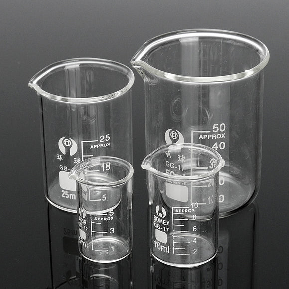 4Pcs 5ml 10ml 25ml 50ml Beaker Set Graduated Borosilicate Glass Beaker Volumetric Mesuring Lab Glassware