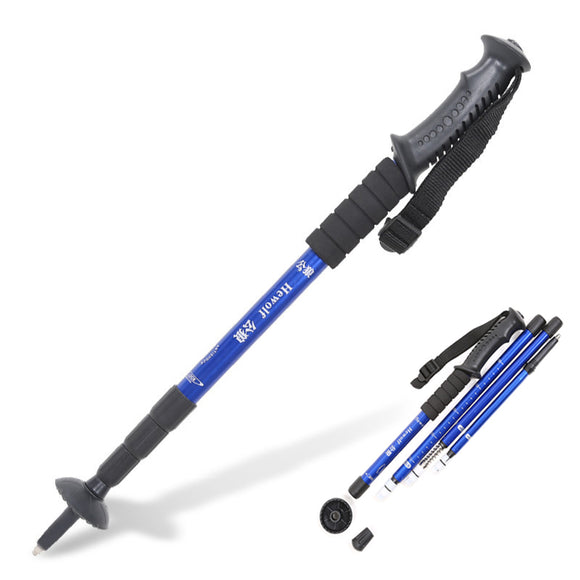 Hewolf Outdoor Hiking Walking Trekking Stick Aluminum Alloy Folding 4 Telescopic Light Sticks