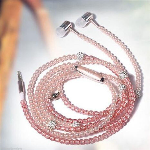 In-Ear Wired Pearl Necklace Universal 3.5mm Stereo Earphone Headset With Microphone