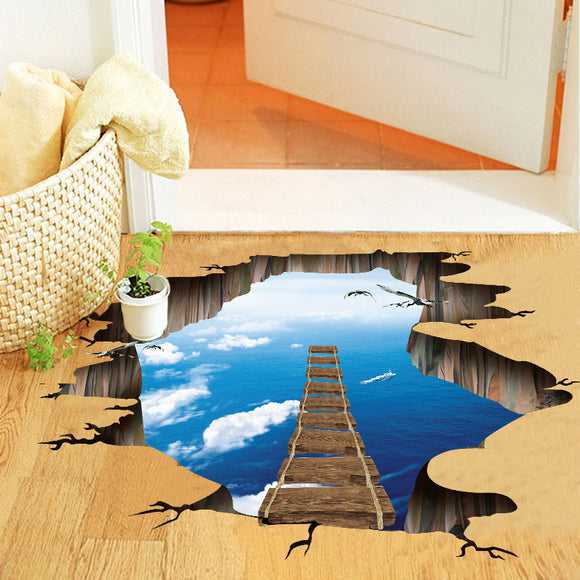 Miico Creative 3D Sky Bridge Broken Wall Removable Home Room Decorative Wall Door Decor Sticker