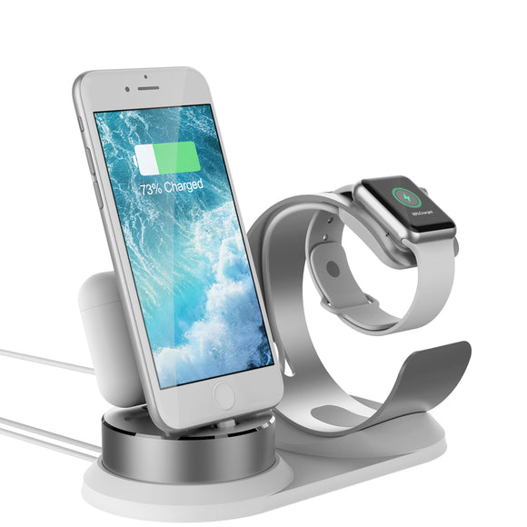 3 In 1 Aluminum Alloy Charging Station Desktop Phone Holder For iPhone/Apple Watch/Apple AirPods