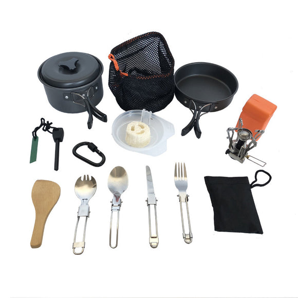 1-2 People Picnic Set Camping Cookware Tableware Stove Portable Outdoor Cooking Equipment