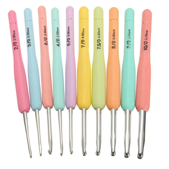 10 Sizes Multicolor Aluminum Sweater Scarf Hat Crochet Hooks DIY Knitting Craft Needle Tools