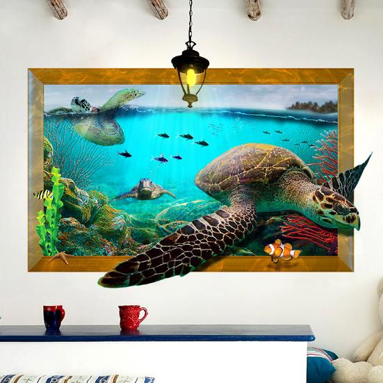 3D Sea Turtle Living Room Bedroom Animals Floor Home Background Wall Decor Creative Stickers