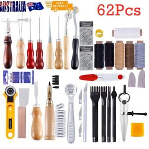62Pcs Leather Craft Sewing Punch Tool Kit Set Cutter Carving Working Stitching