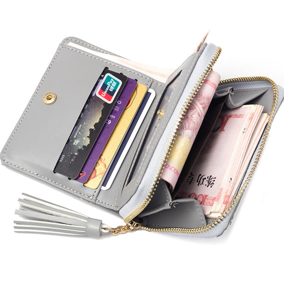 Baellerry Women Tassel Zipper Short Wallets Candy Color Bifold Purse Card Holder Coin Bags