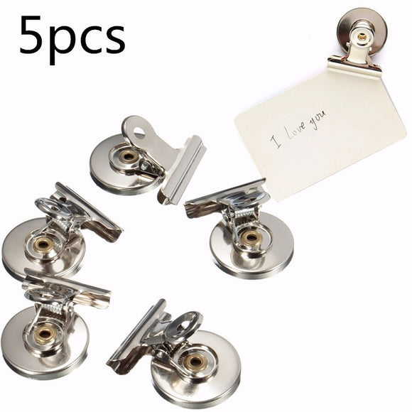 5pcs 3cm Magnetic Clip Magnet Refrigerator Wall Memo Note Message Holder Silver