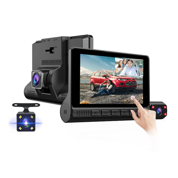 E-ACE 4Inch Touch Screen Car DVR 3 Cameras Lens Video Recorder FHD 1080P Auto Dash Cam Support Rear View Camera