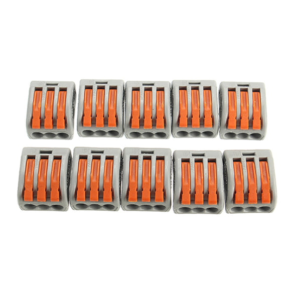 Excellway 222-413 10Pcs 3 Pin Spring Terminal Blocks Electric Cable Lever Wire Connectors
