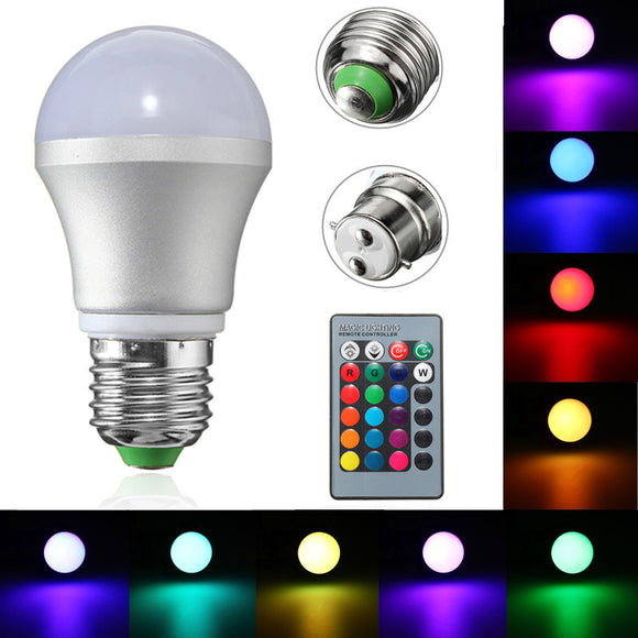 E27/B22 3W Dimmable RGB LED Light Color Changing Bulb + Remote Control AC85-265V