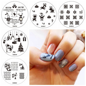 5pcs Christmas Snowman Nail Image Stamps Set Santa Claus Template Snowflake Snowman Manicure Salon