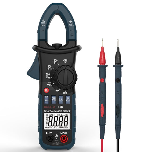 BOLYFA BF318 6600 Counts True RMS AC DC 600A Clamp Meter Current Clamp Meter Pliers Ammeter Resistance Capacitance Tester AC DC Clamp Multimeter