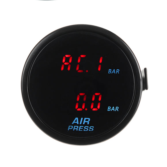 52mm Air Pressure Gauge Bar Dual Digital Display Air Ride Meter with Sensor Red LED