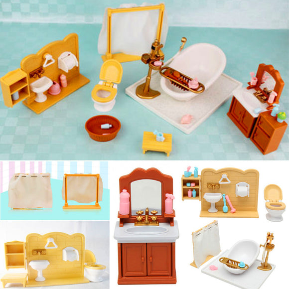 DIY Miniatures Bedroom Bathroom Furniture Sets For Sylvanian Family Dollhouse Accessories Toys Gift