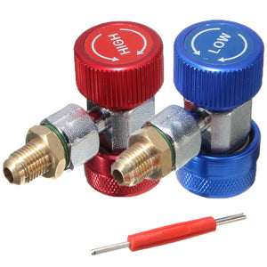 Adapter R134A Quick Coupler 90 Low & High Side AC Manifold Extractor Valve Core