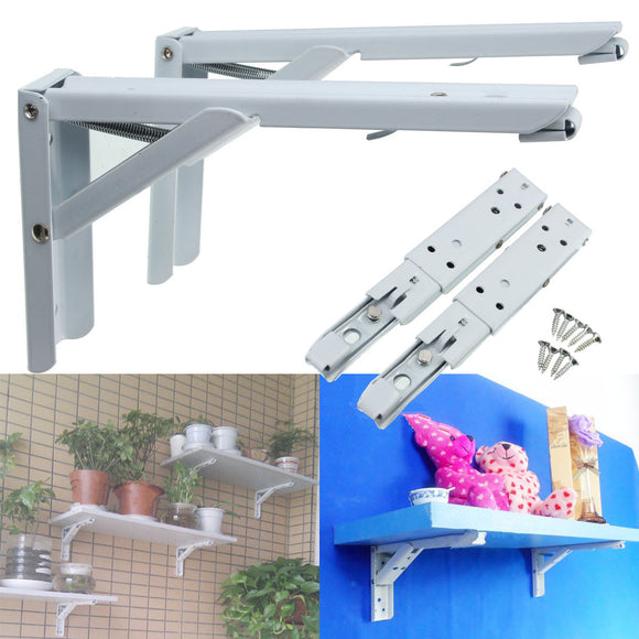 2pcs White Spring Design Wall Mounted Folding Triangle Shelf Brackets Screws