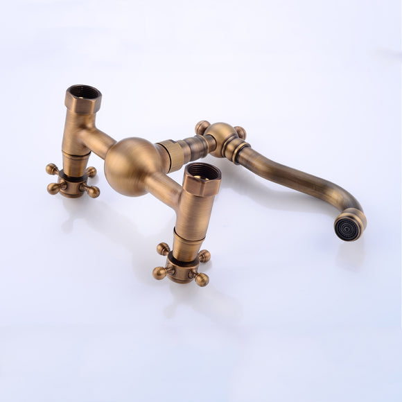 European Type Pure Copper Double Handle Cold Heat Enters Wall Type Faucet Rotate 360 Kitchen