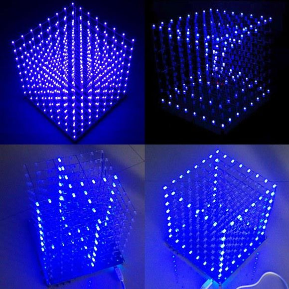 Geekcreit 8x8x8 LED Cube 3D Light Square Blue LED Electronic DIY Kit