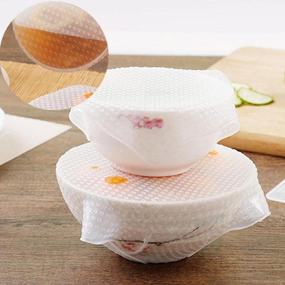 4Pcs/pack Transparent Silicone Cling Seal Film Multifunctional Food Fresh Keeping Saran Wrap