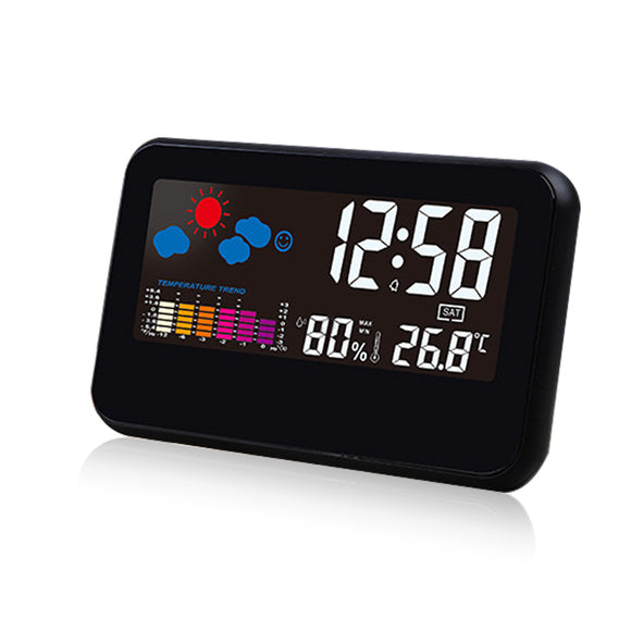 Multifunctional Color LCD Screen Temperature Hygrometer Weather Calendar Week Time Alarm Clock