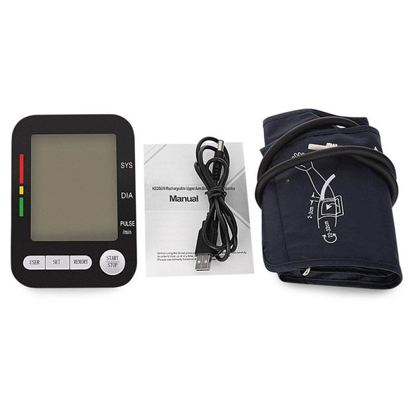LCD Digital Upper Arm Blood Pressure Monitor Automatic Heart Rate Pulse Meter Sphygmomanometer