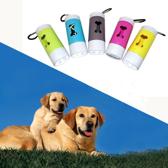 LED Flashlight Dispenser For Pet Dog Cat Poop Scoop Waste Bags Roll Refill Clean Up