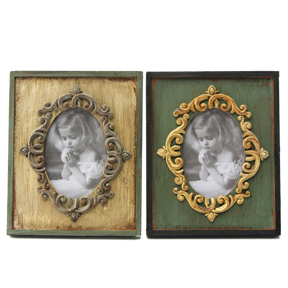 2pcs Retro Vintage Antique Style Yellow Green Wood Photo Frame