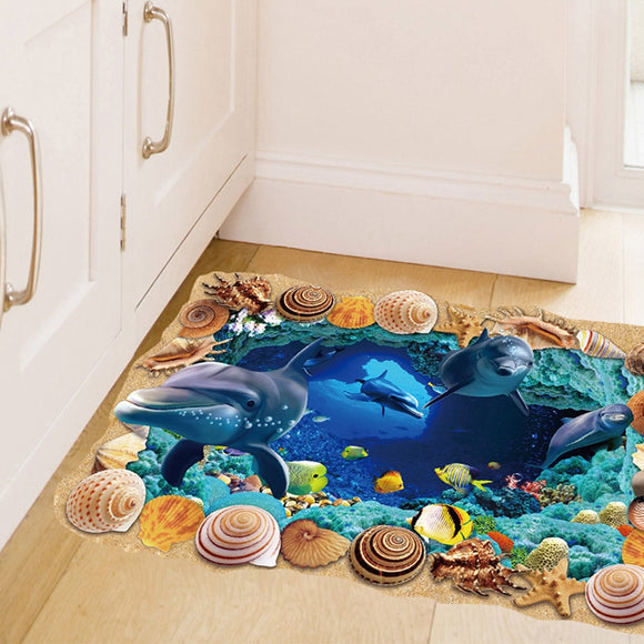 Miico Creative 3D Sea Shells Dolphins Removable Home Room Decorative Wall Floor Decor Sticker