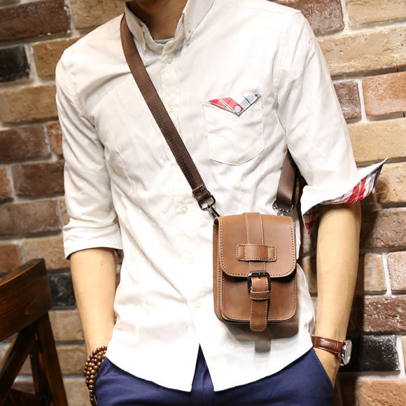5.5 Inch Men's Leather 2 In 1 Phone Bag Belt Waist Bag CrossBody Shoulder Bag For iPhone Samsung