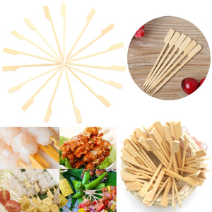 100Pcs 12cm Flat Bamboo Skewers Sticks Wooden Picnic BBQ Kebab Meat Fruit Fountain Buffet