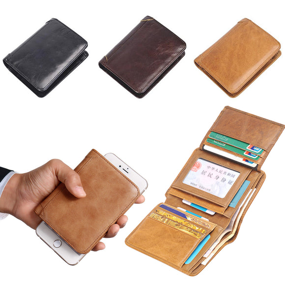 Men's 3 Folding Genuine Leather Wallet Short Vertical Billfold ID Credit Card Holder