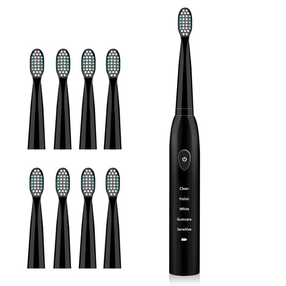 5 Gears Electric Toothbrush Waterproof Tooth Brush USB Rechargeable with Timer Charging Indicator with 8 Replacement Head