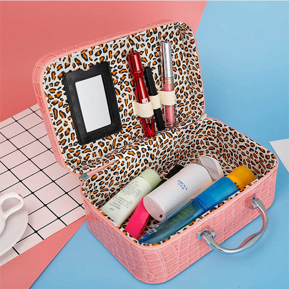 Women Stone Pattern Cosmetic Case Cosmetic Bag With Mirror Portable Cosmetic Storage Bag