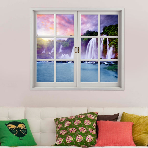Waterfall PAG 3D Artificial Window Wall Decals Colorfullcloud Room Stickers Home Wall Decor Gift