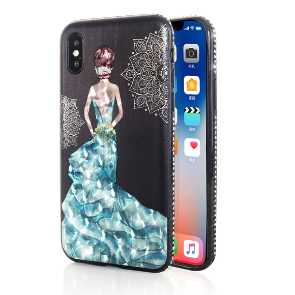 Bakeey 3D Painting Protective Case For iPhone X/8/8 Plus/7/7 Plus/6s Plus/6 Plus/6s/6 Blue Dress Glitter Bling