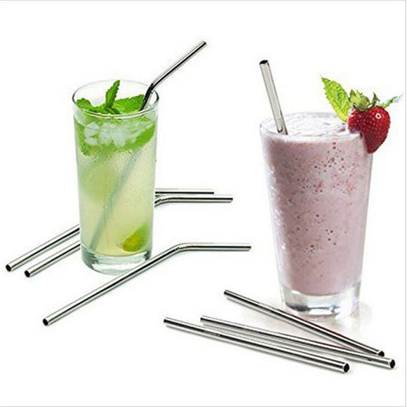 Stainless Steel Metal Drinking Straw Reusable Juice Pipe + Cleaner Brush + Box