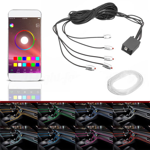 6m 5 in 1 LED Car Interior Decoration Lights Floor Atmosphere Light Strip Phone App Control Colorful