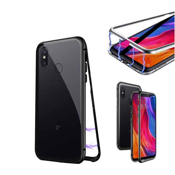 Bakeey 360 Magnetic Adsorption Flip Metal Clear Tempered Glass Protective Case for Xiaomi Mi8 SE