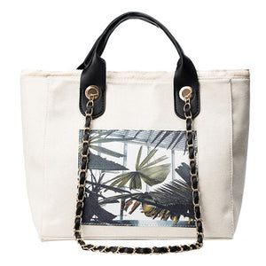 Women Canvas Coconut printing Handbags Casual Chain Shoulder Bags Large Capacity Tote Bags