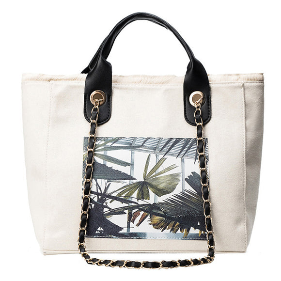 Women Canvas Coconut printing Handbags Casual Chain Shoulder Bags Large Capacity Tote Bags