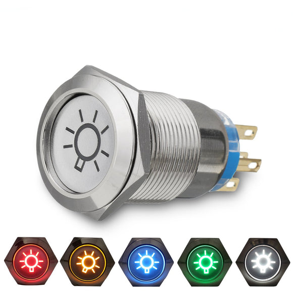 19mm 12V LED IP65 Push Button On Off Dome Light Switch