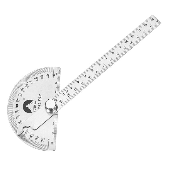 140mm 180 Degree Adjustable Protractor Multifunction Stainless Steel Roundhead Angle Ruler Mathematics Measuring Gauge Tool