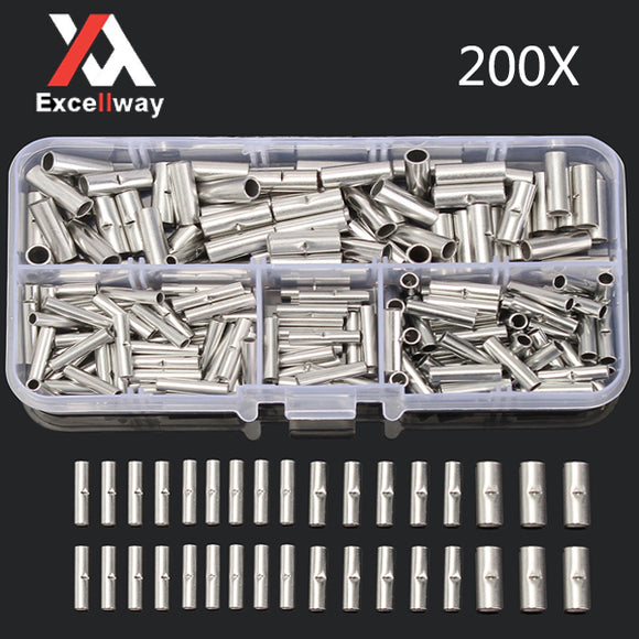 Excellway TC20 200Pcs Copper Butt Splice Connector 22-10AWG Tinned Crimp Terminal Kit